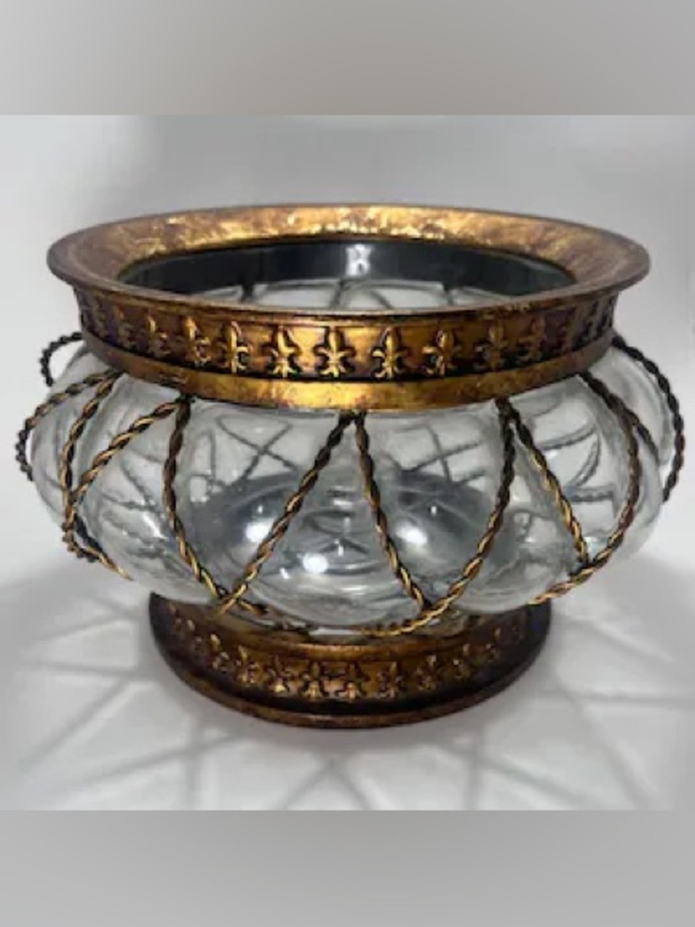 Vintage Large Blown Caged
Art Glass Bowl 9"x 6.5"